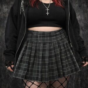 Royal Bones Grunge Fairycore Green & Black Plaid Pleated Goth Mini Skirt Sz. XL